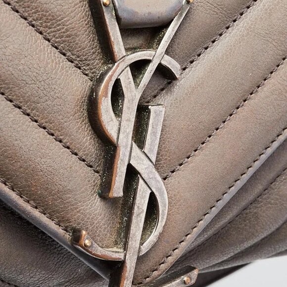 Yves Saint Laurent Grey Chevron Quilted Leather Monogram Large College Bag - Picture 6 of 12